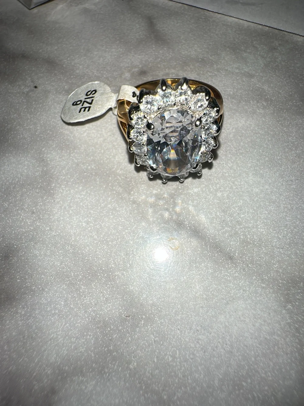 14kt Gold-ElectroPlated Clear Crystal Halo Cocktail Ring with Cubic Zirconia - Picture 3 of 6